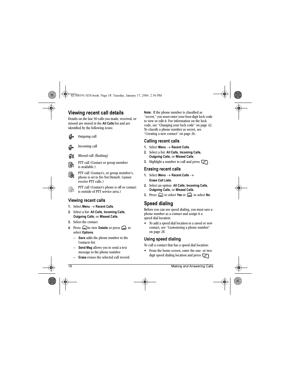 Viewing recent call details, Speed dialing | Kyocera KX12 User Manual | Page 26 / 72