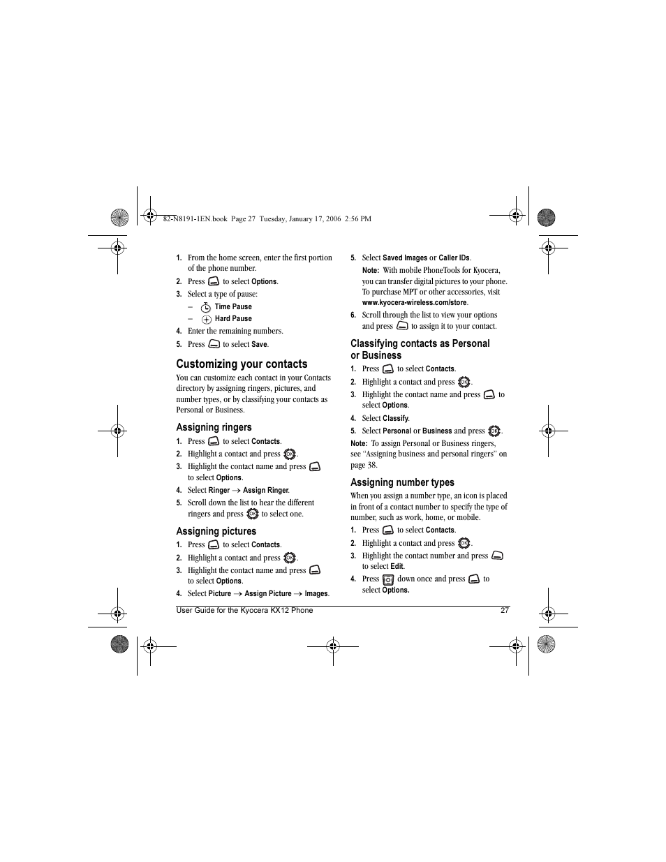 Customizing your contacts | Kyocera KX12 User Manual | Page 35 / 72