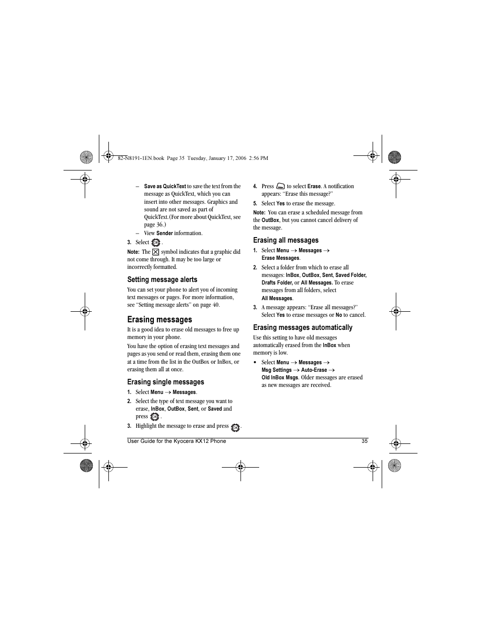 Erasing messages | Kyocera KX12 User Manual | Page 43 / 72