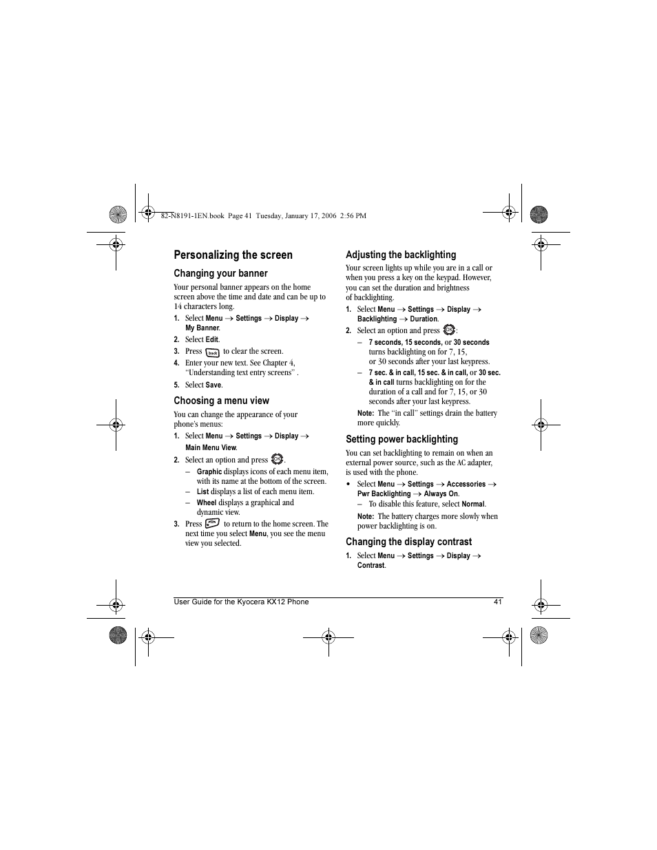 Personalizing the screen | Kyocera KX12 User Manual | Page 49 / 72