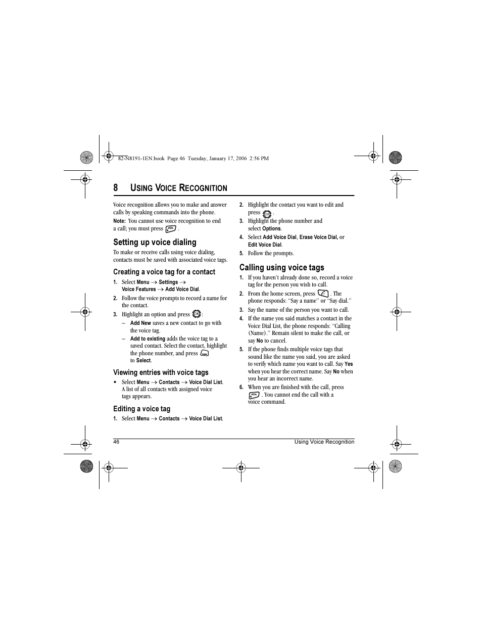 Setting up voice dialing, Calling using voice tags | Kyocera KX12 User Manual | Page 54 / 72