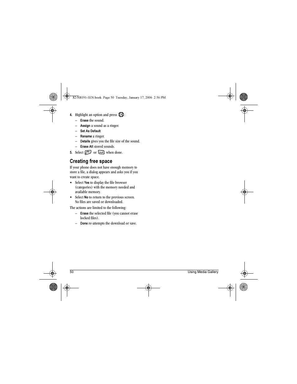 Creating free space | Kyocera KX12 User Manual | Page 58 / 72
