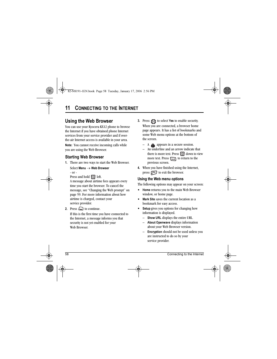11 c, Using the web browser | Kyocera KX12 User Manual | Page 66 / 72