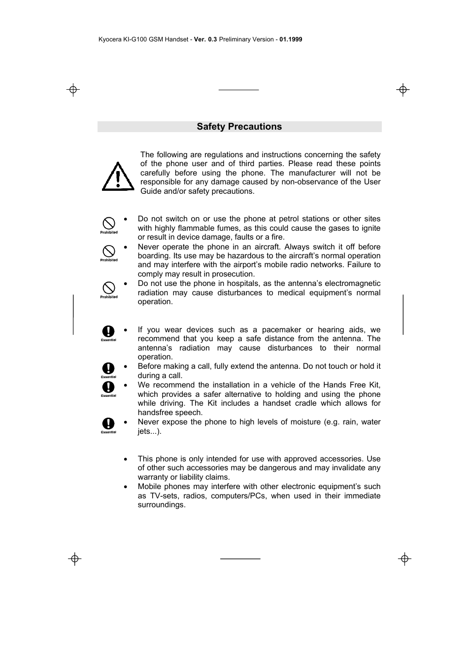 Safety precautions | Kyocera IRIDIUM KI-G100 User Manual | Page 2 / 43