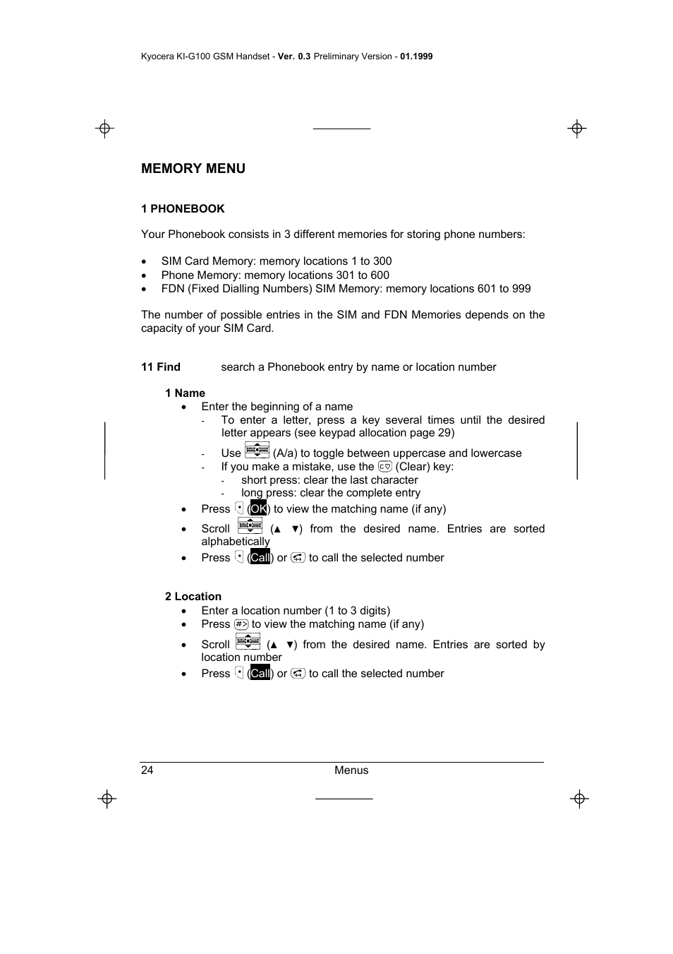 Memory menu, 1 phonebook | Kyocera IRIDIUM KI-G100 User Manual | Page 28 / 43