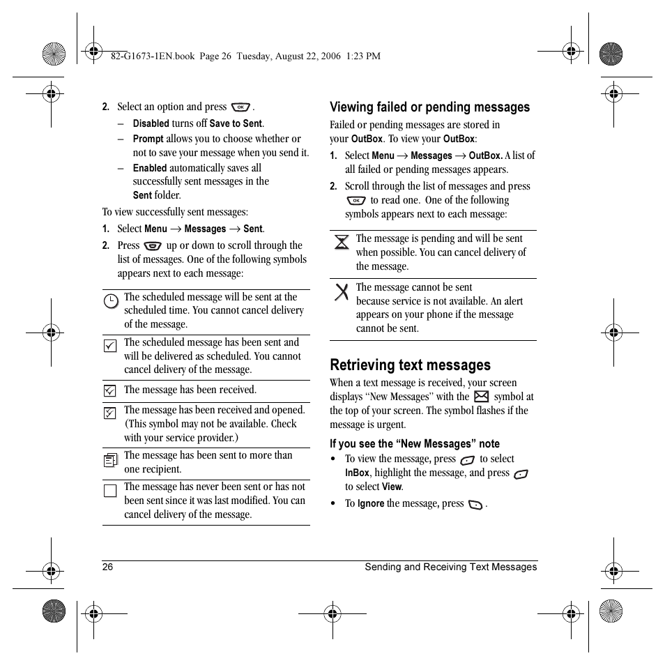 Retrieving text messages, Viewing failed or pending messages | Kyocera K342 User Manual | Page 32 / 80