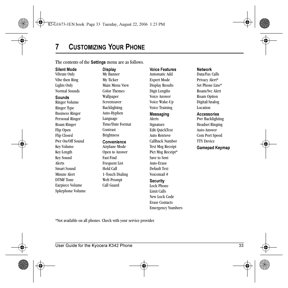 Ustomizing, Hone | Kyocera K342 User Manual | Page 39 / 80