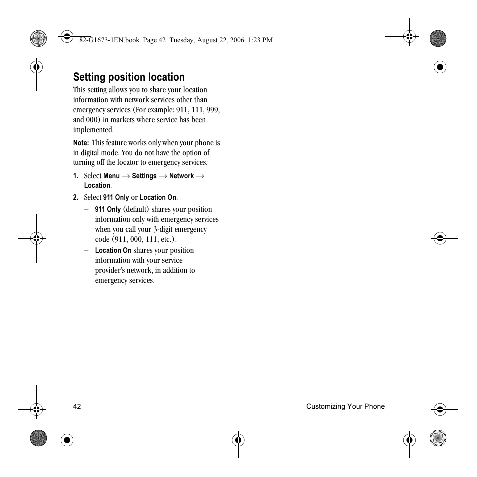 Setting position location | Kyocera K342 User Manual | Page 48 / 80