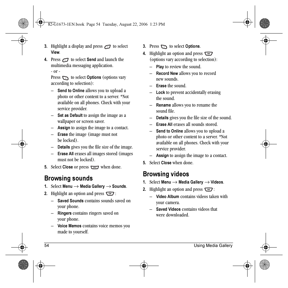 Browsing sounds, Browsing videos | Kyocera K342 User Manual | Page 60 / 80