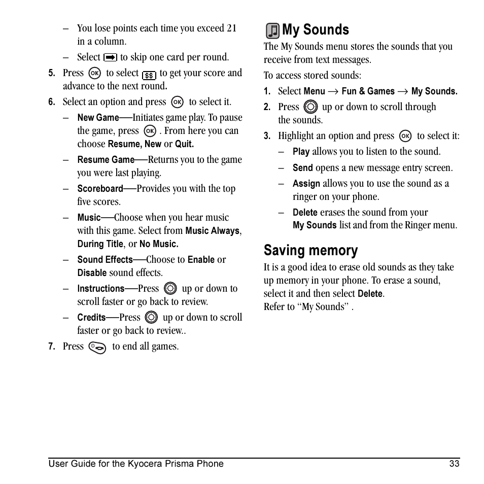 My sounds | Kyocera Prisma KX17 User Manual | Page 41 / 48