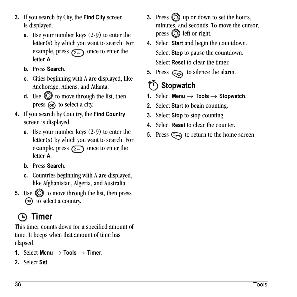 Timer, Stopwatch | Kyocera Prisma KX17 User Manual | Page 44 / 48