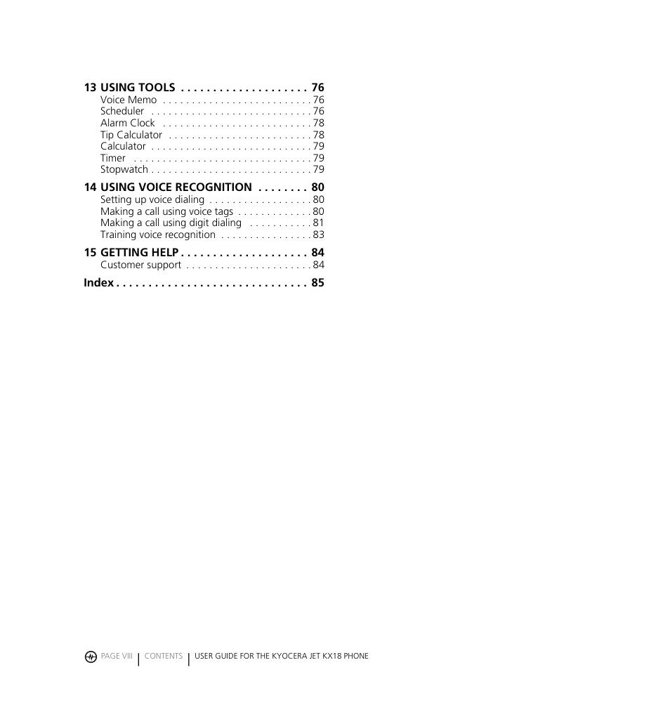 Kyocera Jet KX18 User Manual | Page 8 / 95