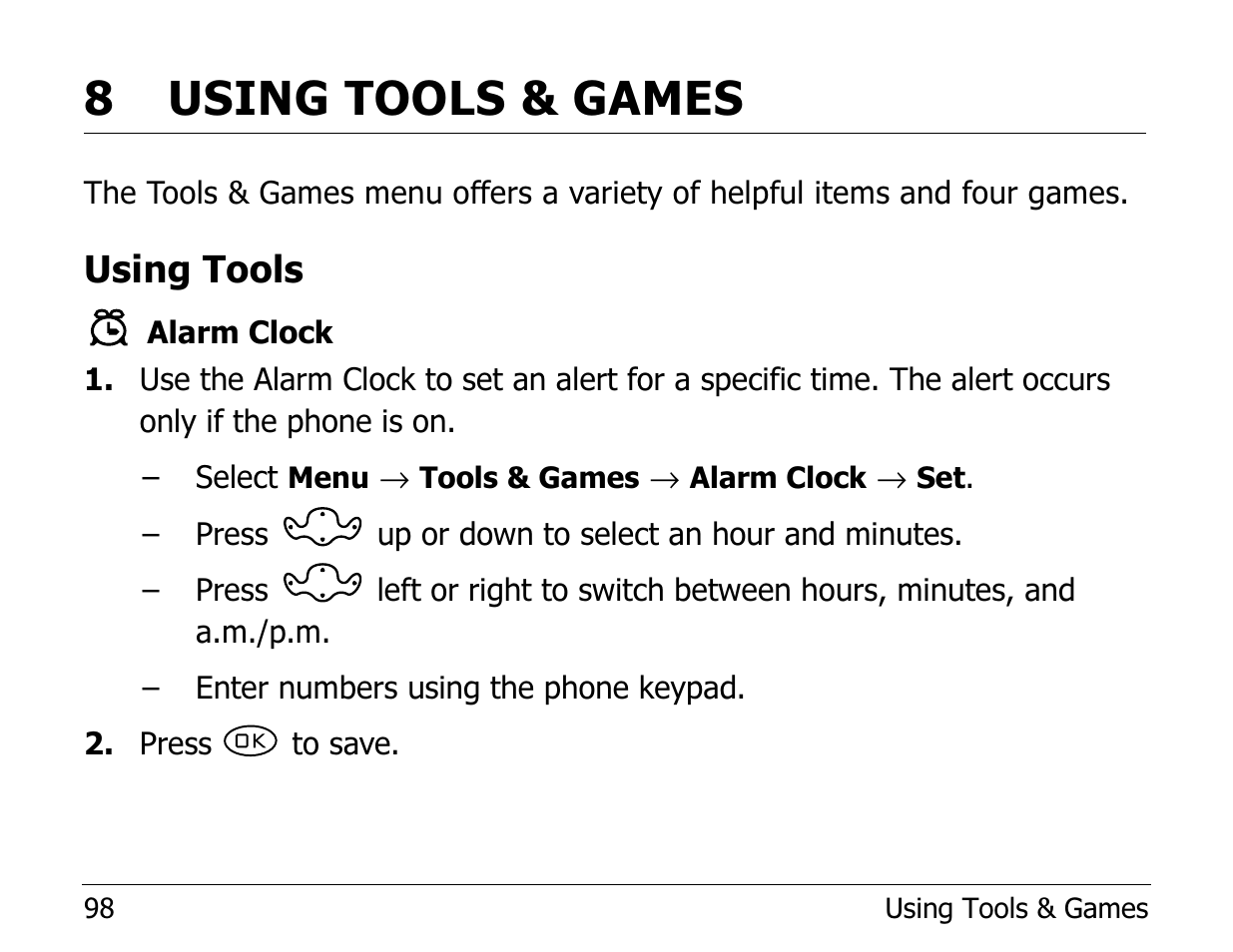 8 using tools & games, Using tools | Kyocera Phone 2235 User Manual | Page 118 / 136