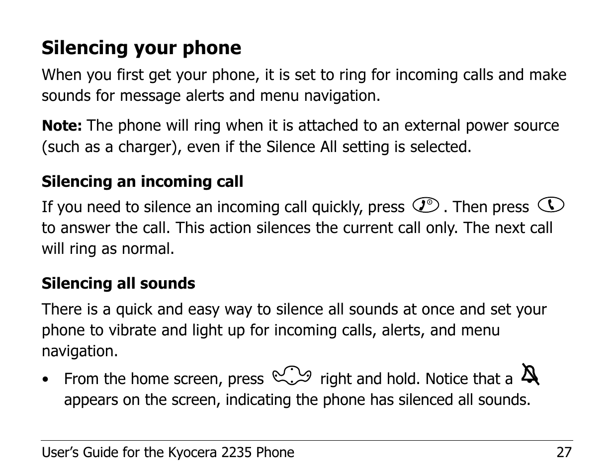 Silencing your phone | Kyocera Phone 2235 User Manual | Page 47 / 136