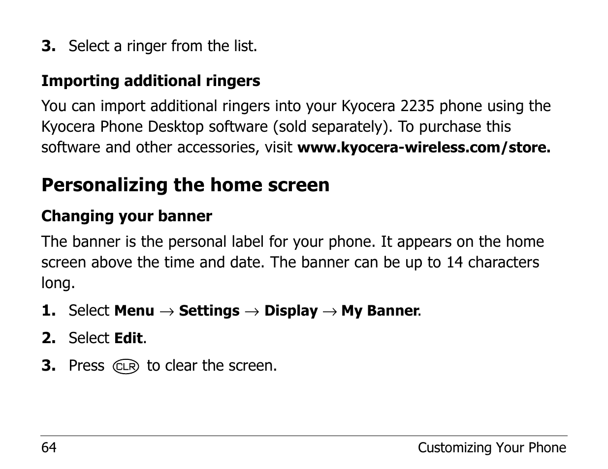 Personalizing the home screen | Kyocera Phone 2235 User Manual | Page 84 / 136