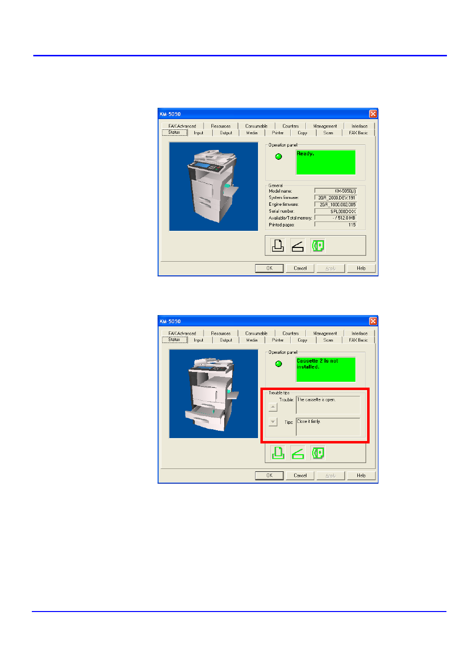 Status tab | Kyocera KM-NET User Manual | Page 20 / 64