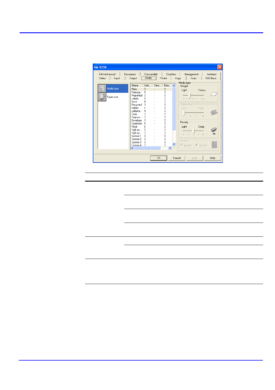 Media tab | Kyocera KM-NET User Manual | Page 22 / 64