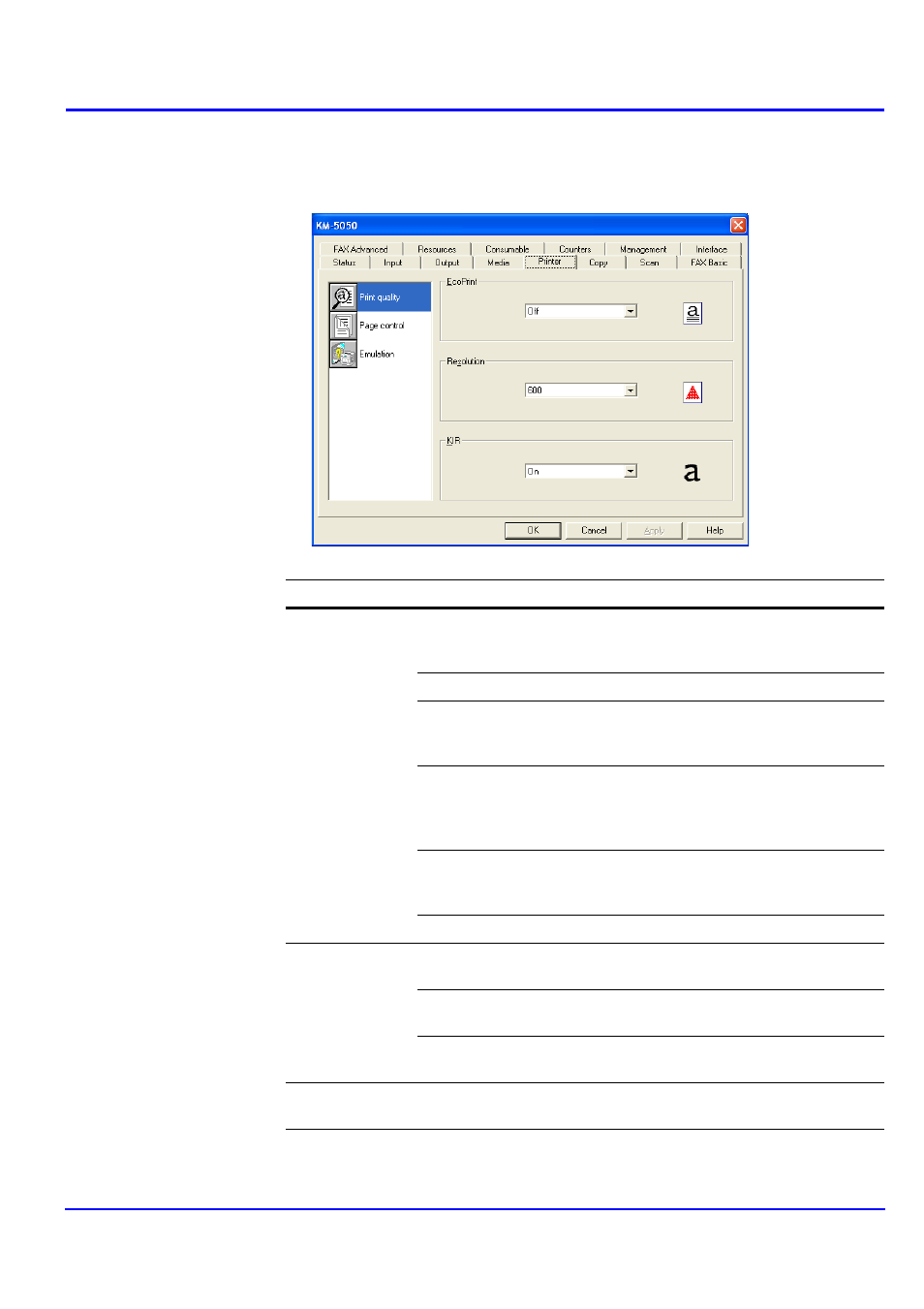 Printer tab | Kyocera KM-NET User Manual | Page 23 / 64