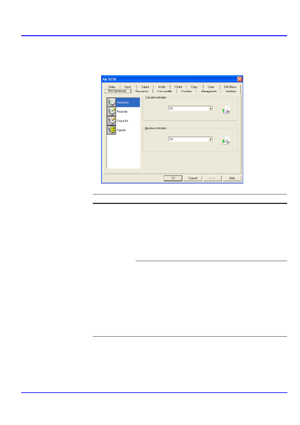 Fax advanced tab | Kyocera KM-NET User Manual | Page 29 / 64