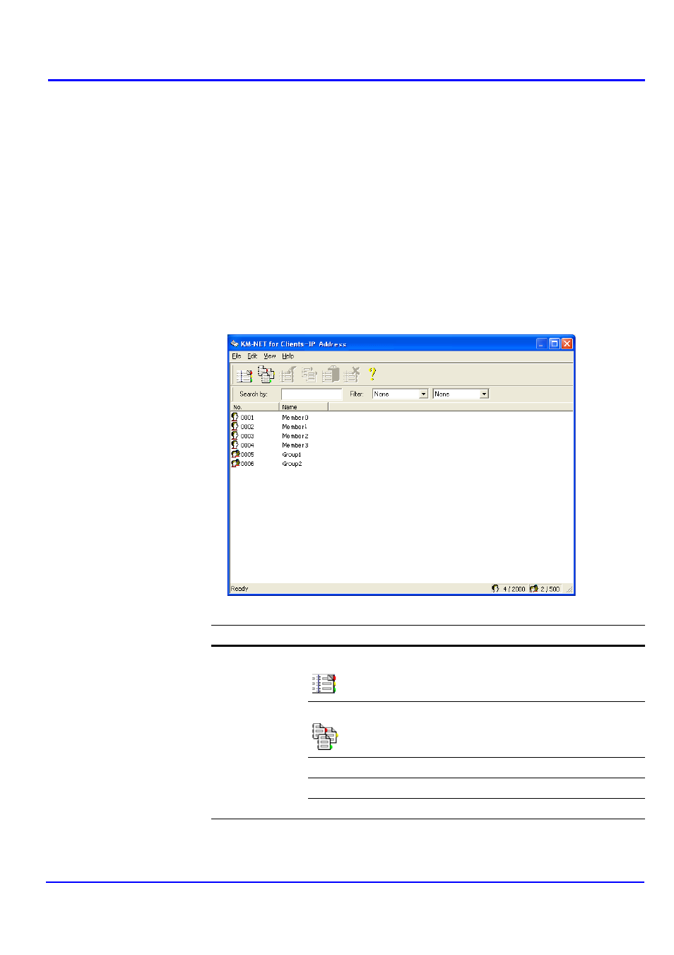 Address book, Address book window | Kyocera KM-NET User Manual | Page 36 / 64
