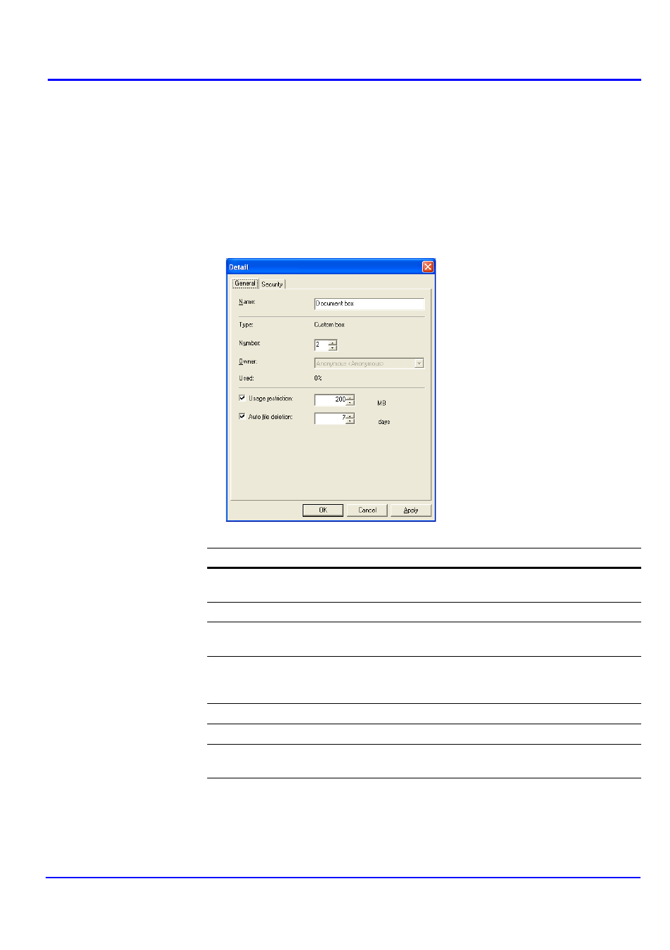 Editing a document box, General tab | Kyocera KM-NET User Manual | Page 58 / 64