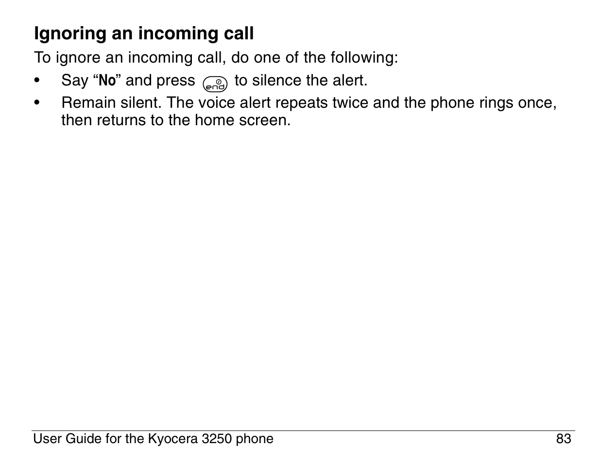 Ignoring an incoming call | Kyocera 3200 series User Manual | Page 101 / 155