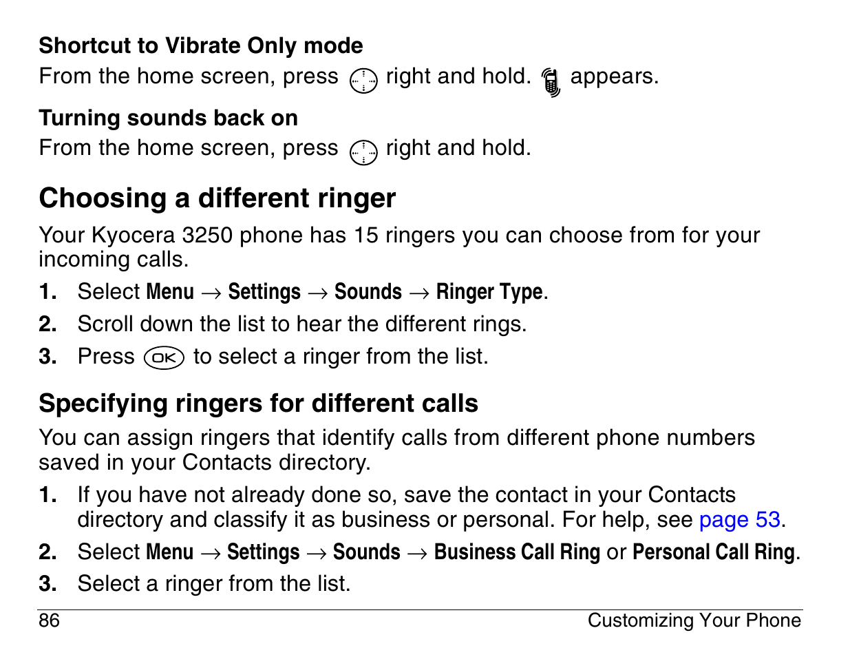 Choosing a different ringer | Kyocera 3200 series User Manual | Page 104 / 155