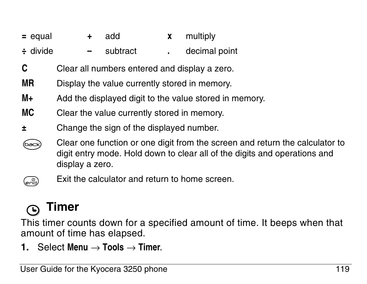 Timer | Kyocera 3200 series User Manual | Page 137 / 155