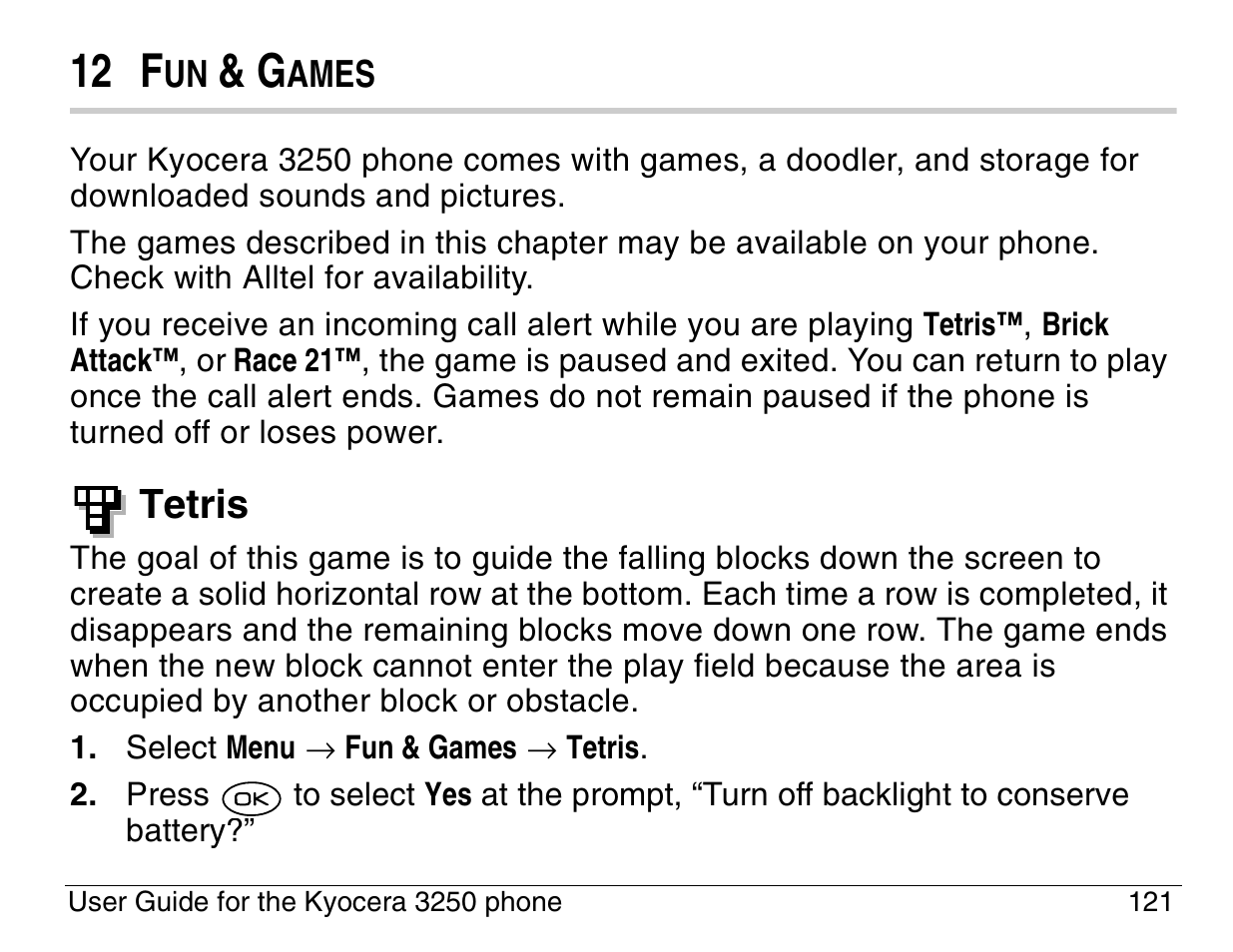 12 f, Tetris | Kyocera 3200 series User Manual | Page 139 / 155