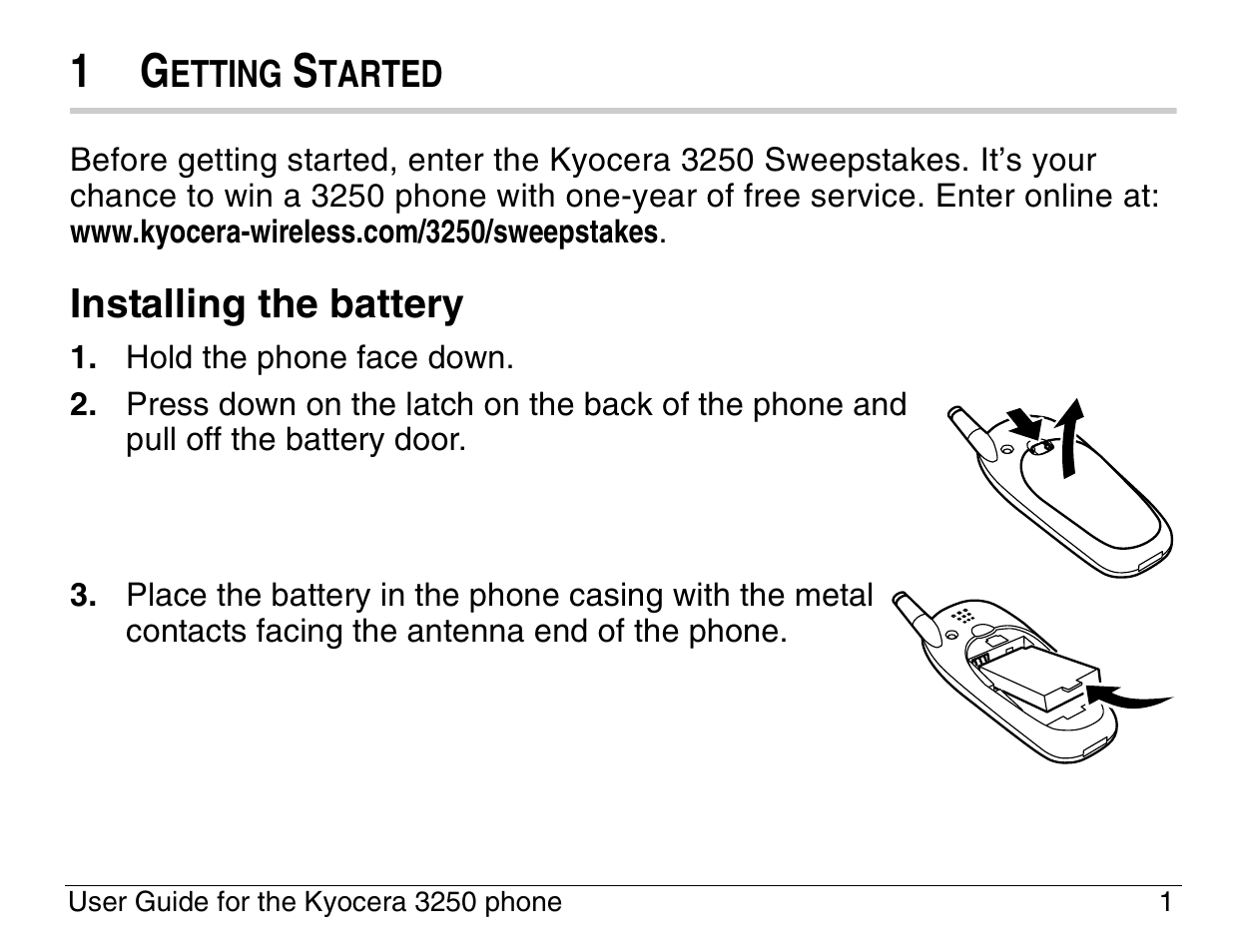 Installing the battery | Kyocera 3200 series User Manual | Page 19 / 155