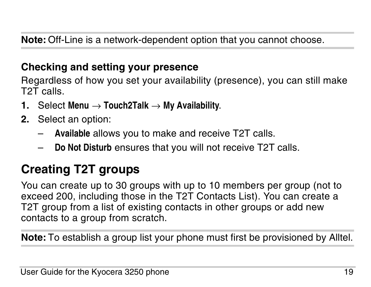 Creating t2t groups | Kyocera 3200 series User Manual | Page 37 / 155