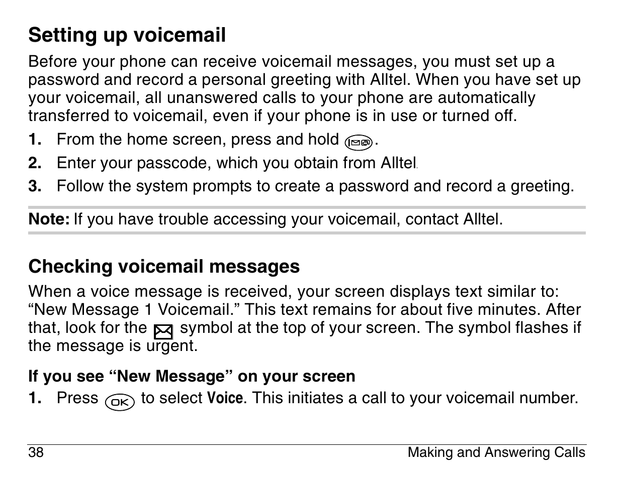 Setting up voicemail, Checking voicemail messages | Kyocera 3200 series User Manual | Page 56 / 155