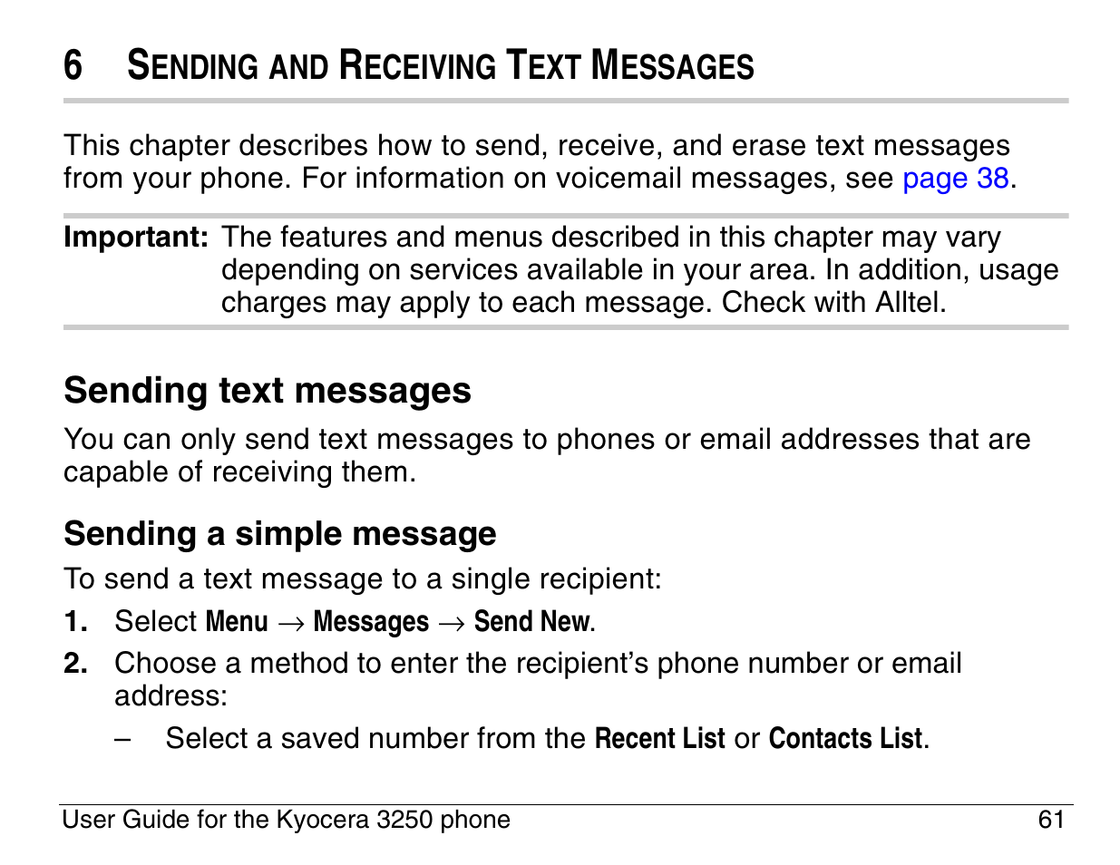 Sending text messages | Kyocera 3200 series User Manual | Page 79 / 155