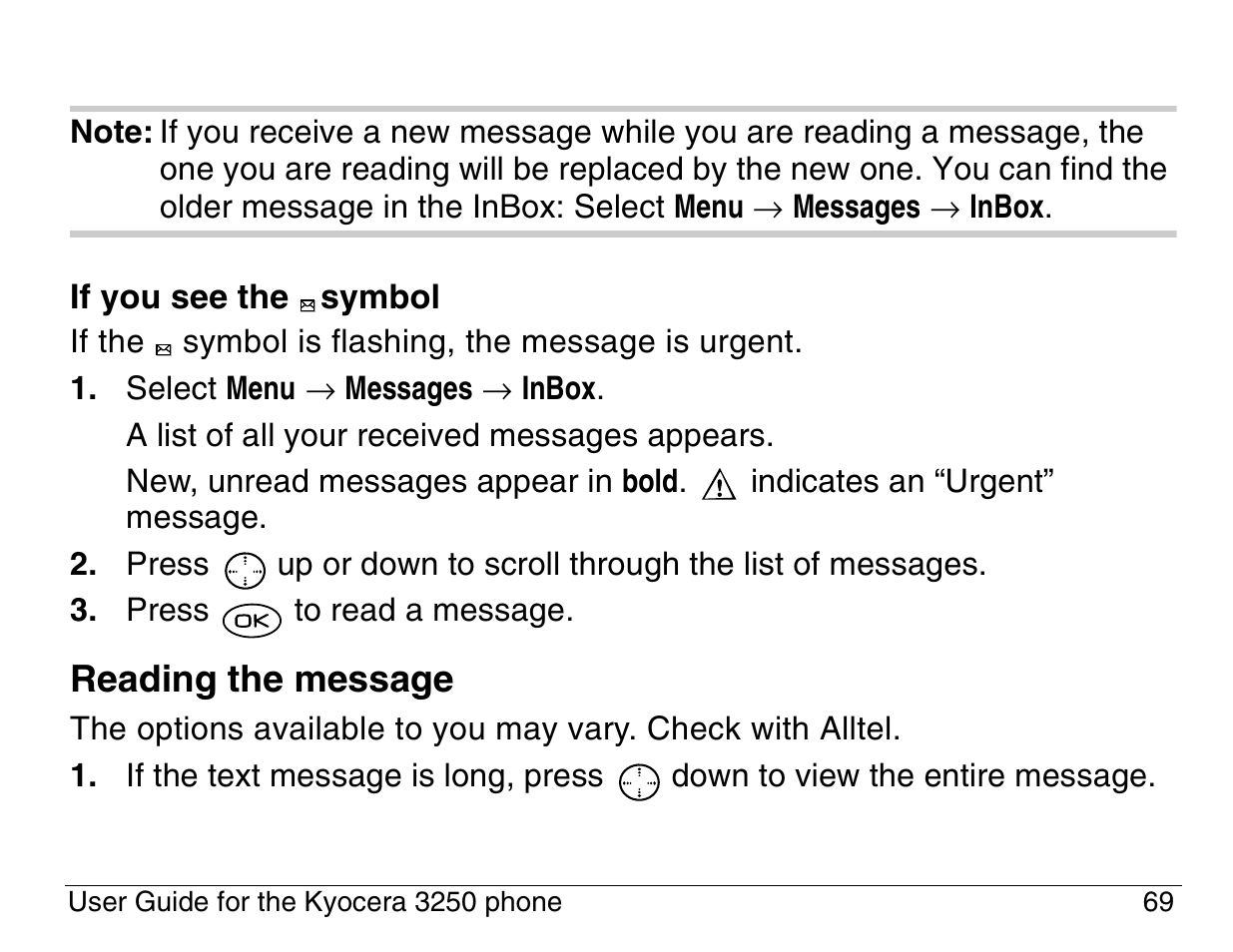 Reading the message | Kyocera 3200 series User Manual | Page 87 / 155