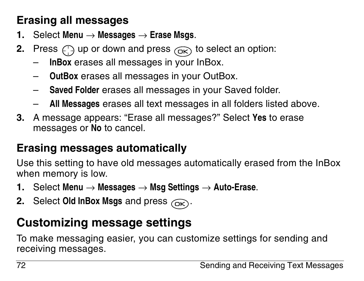 Customizing message settings | Kyocera 3200 series User Manual | Page 90 / 155