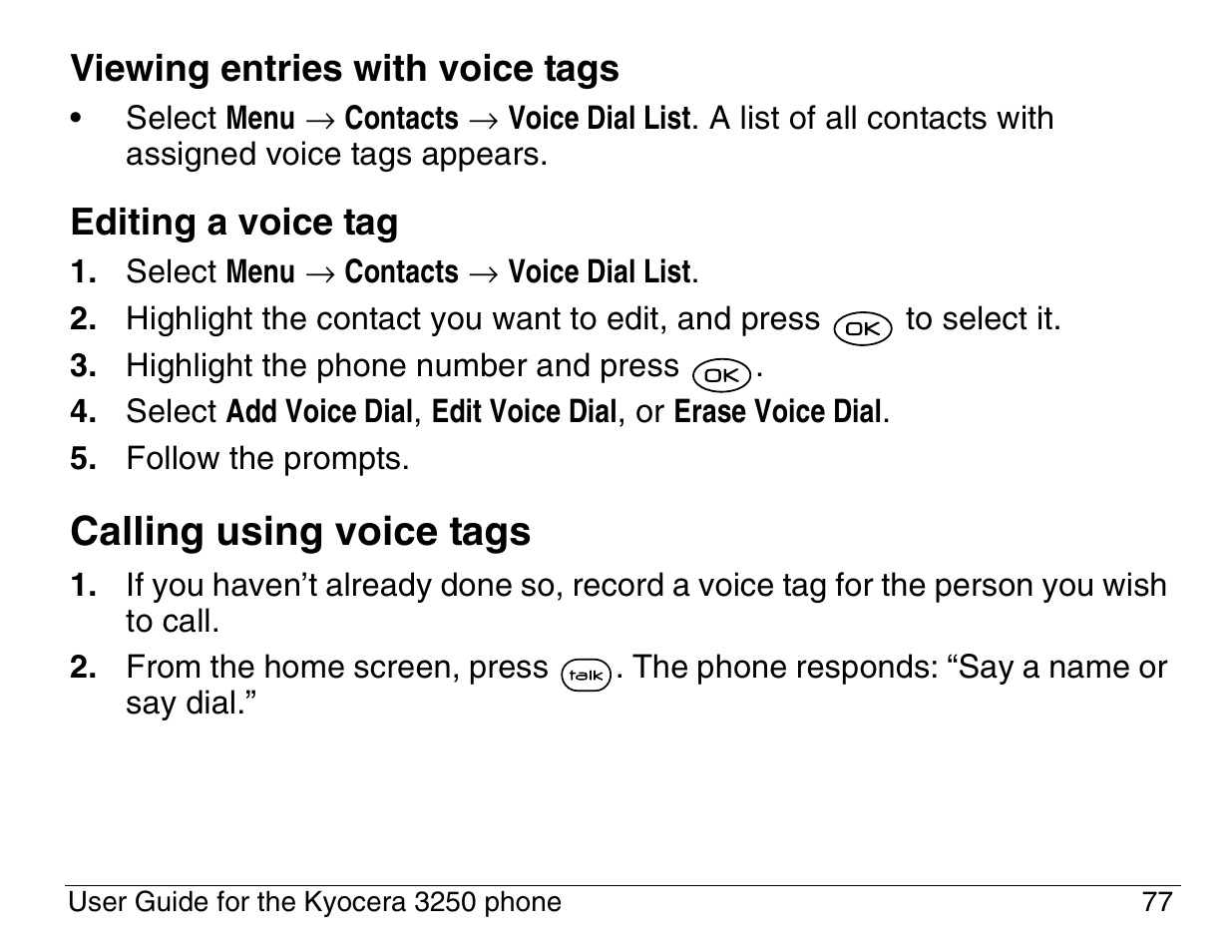 Calling using voice tags | Kyocera 3200 series User Manual | Page 95 / 155