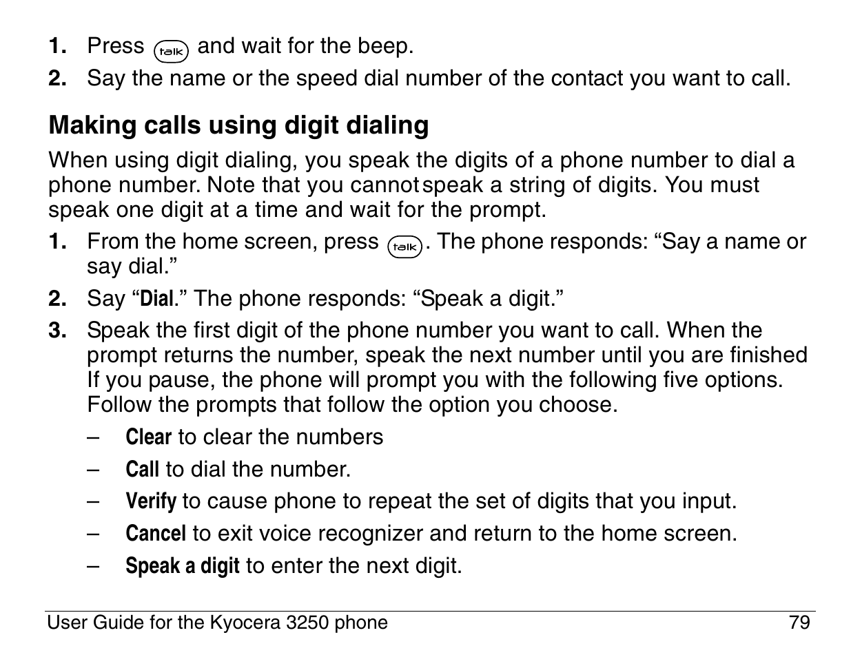 Making calls using digit dialing | Kyocera 3200 series User Manual | Page 97 / 155