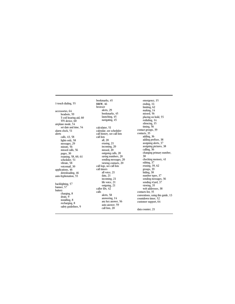 Index | Kyocera Jax S1300 User Manual | Page 64 / 68