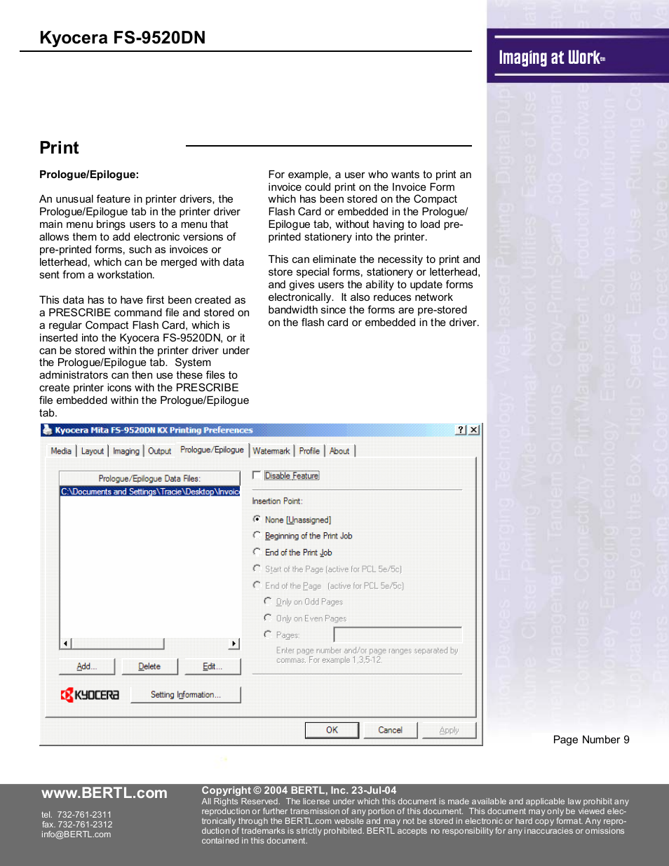 Imaging at work, Kyocera fs-9520dn, Print | Kyocera FS-9520DN User Manual | Page 10 / 16