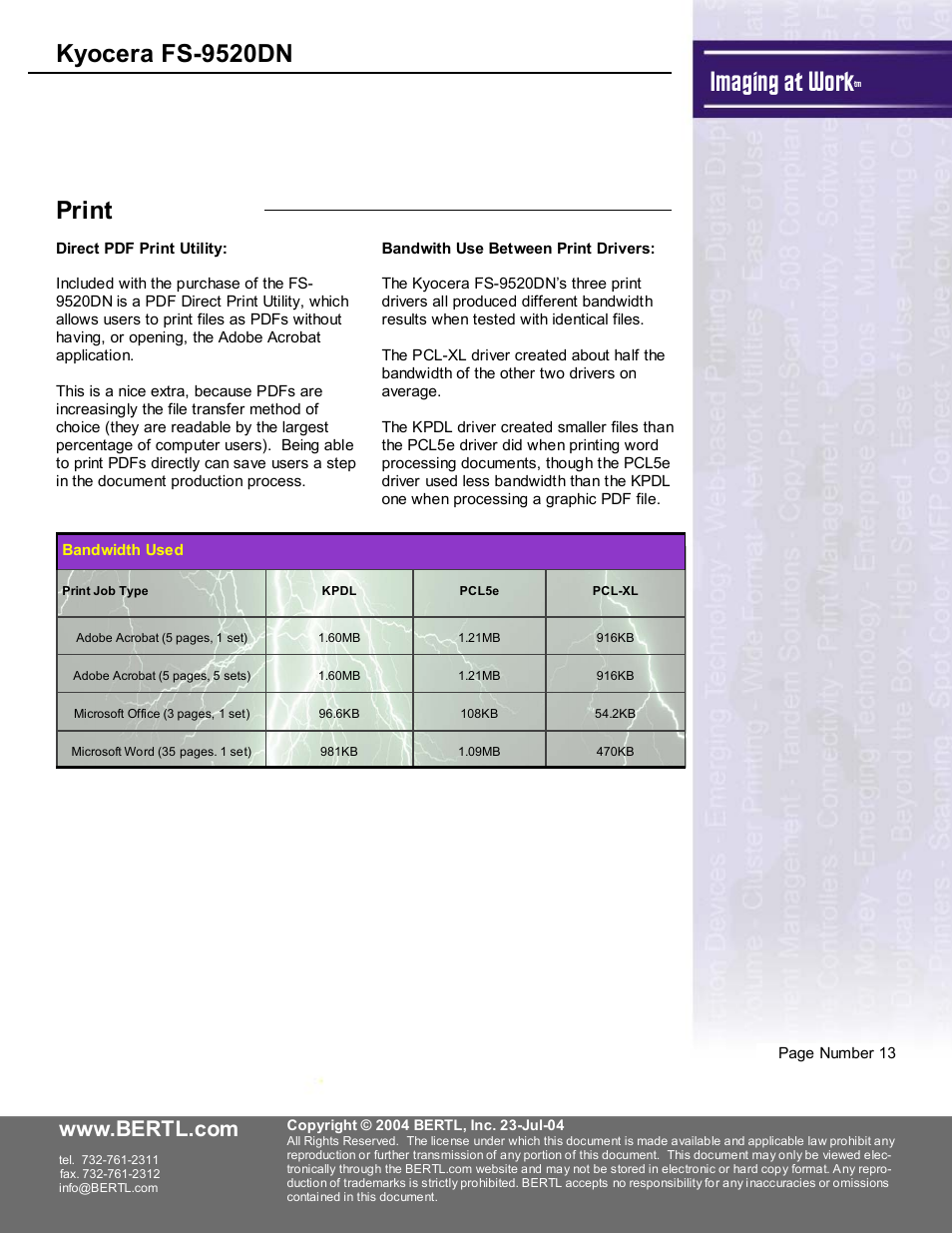 Imaging at work, Kyocera fs-9520dn, Print | Kyocera FS-9520DN User Manual | Page 14 / 16