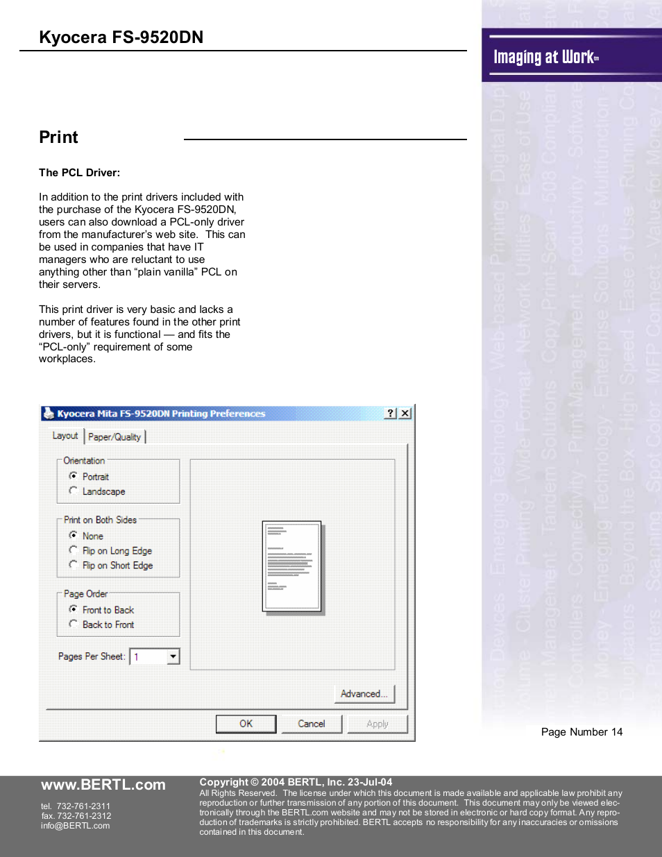 Imaging at work, Kyocera fs-9520dn, Print | Kyocera FS-9520DN User Manual | Page 15 / 16