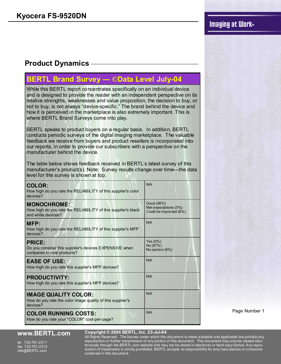 Imaging at work, Kyocera fs-9520dn | Kyocera FS-9520DN User Manual | Page 2 / 16