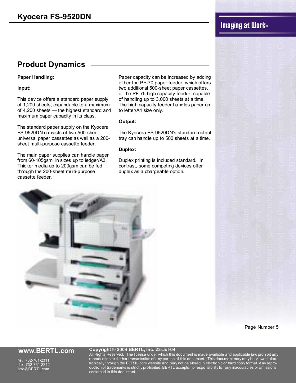 Imaging at work, Kyocera fs-9520dn, Product dynamics | Kyocera FS-9520DN User Manual | Page 6 / 16