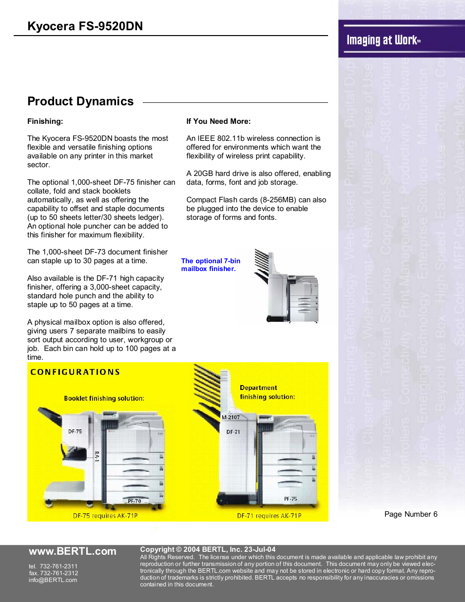 Imaging at work, Kyocera fs-9520dn, Product dynamics | Kyocera FS-9520DN User Manual | Page 7 / 16