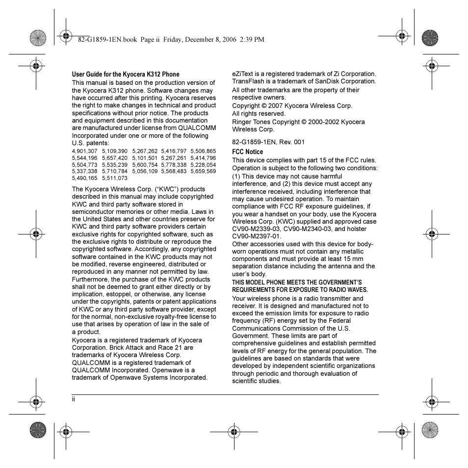 Kyocera K312 User Manual | Page 2 / 72