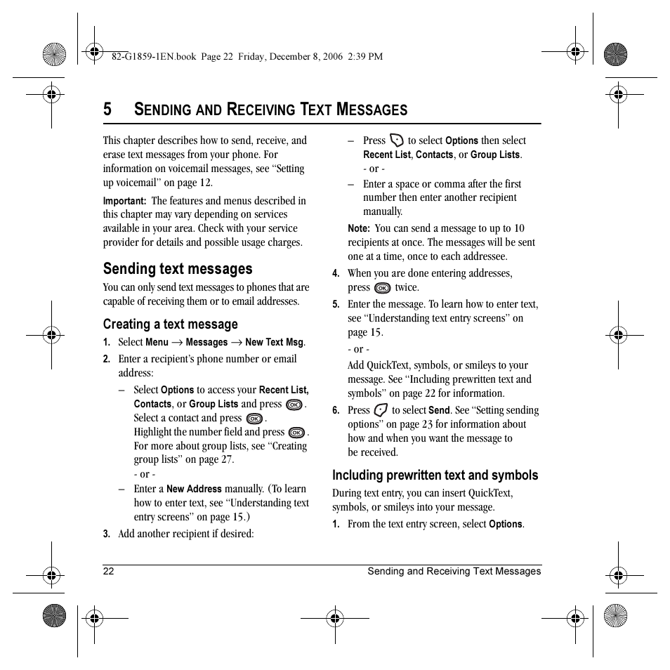 Sending text messages, Ending, Eceiving | Essages | Kyocera K312 User Manual | Page 28 / 72