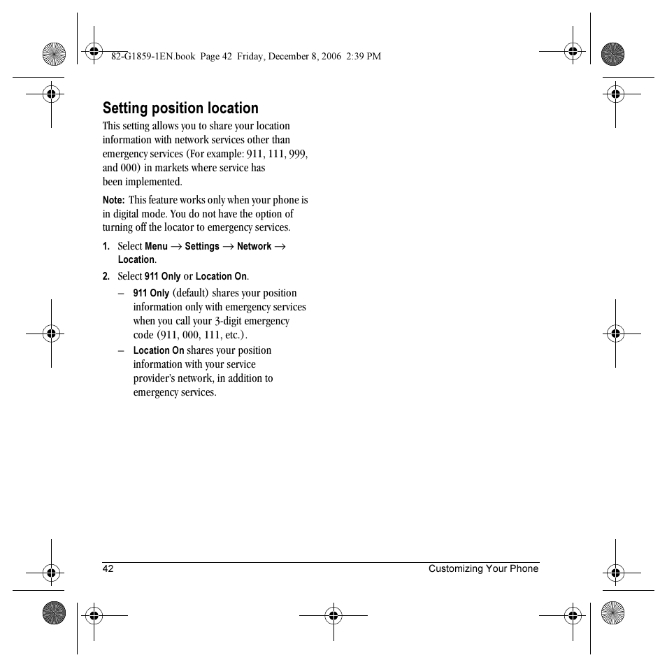 Setting position location | Kyocera K312 User Manual | Page 48 / 72