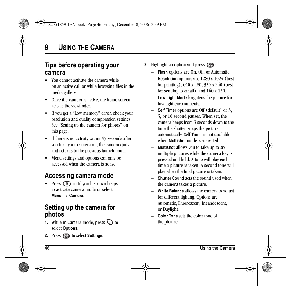 Tips before operating your camera, Accessing camera mode, Setting up the camera for photos | Sing, Amera | Kyocera K312 User Manual | Page 52 / 72