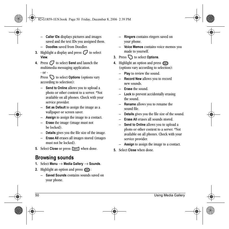 Browsing sounds | Kyocera K312 User Manual | Page 56 / 72