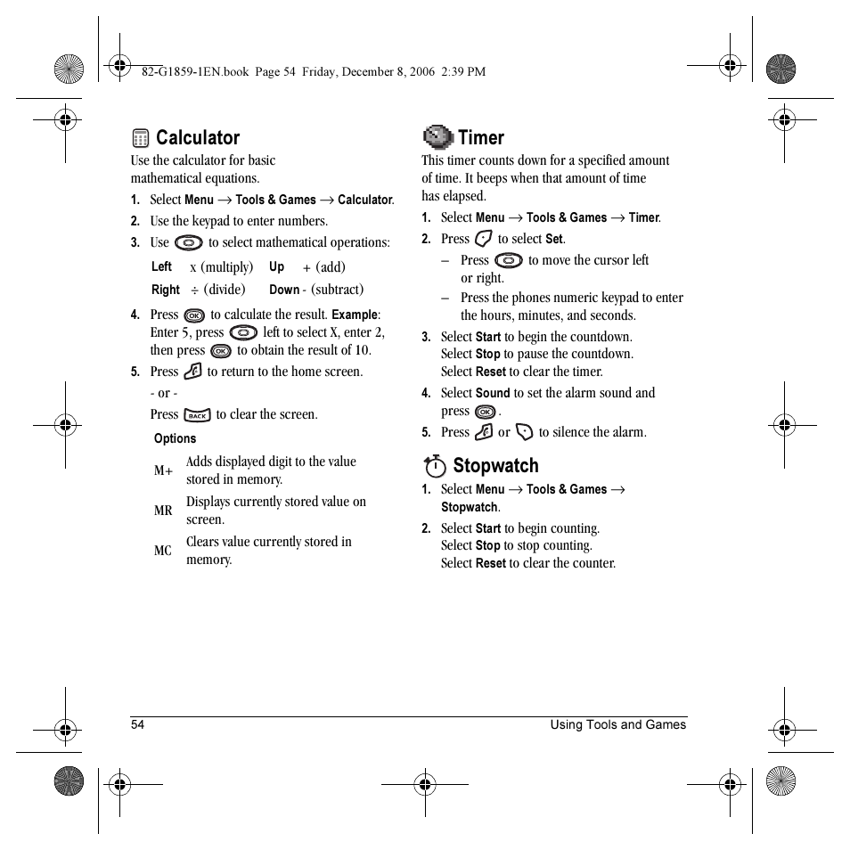 Calculator, Timer, Stopwatch | Kyocera K312 User Manual | Page 60 / 72